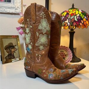 Old Gringo Eden Floral Embroidered Brown Cowboy Boots Size 7